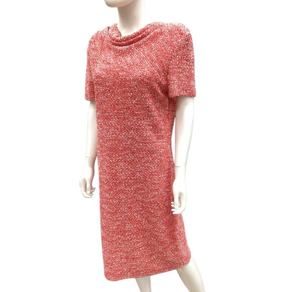 NWT St. John Women’s Dress Size 14 Boucle Fine Knit Short Sleeve Shades Of Pink - Picture 2 of 6